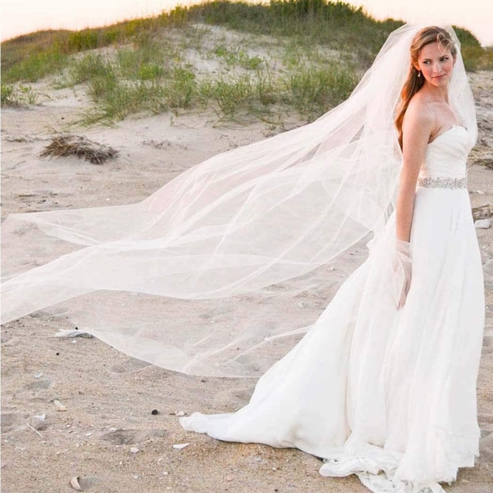 White Cathedral Length 118” Tulle Hair Comb Veil